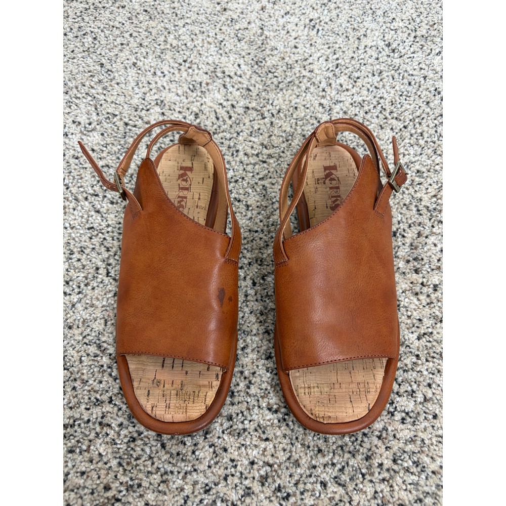 Korks Sandals Womens Size 9 Flats Slingback Cork Footbed Tan Brown Comfort